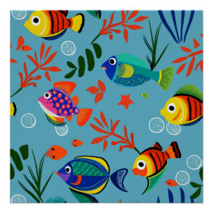 Farbenfrohe tropische Fische unter Wasser Muster Poster