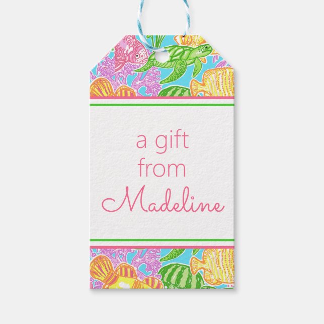 Farbenfrohe tropische Fischmuster Geschenkanhänger (Vorderseite)