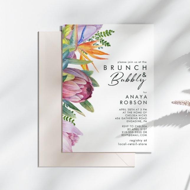 Farbenfrohe tropische Flora | Brunch und Bubbly Einladung (Von Creator hochgeladen)