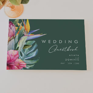Farbenfrohe tropische Flora Green Wedding Guest Gästebuch