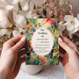 Farbenfrohe tropische Flora   Grüne Hochzeit Einladung