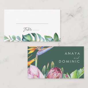 Farbenfrohe tropische Flora   Grüne Hochzeit Platzkarte