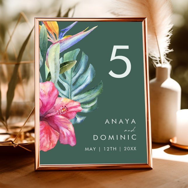 Farbenfrohe tropische Flora | Grüne Tischnummer (Von Creator hochgeladen)