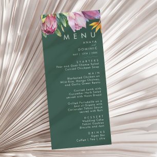 Farbenfrohe tropische Flora Grünes Hochzeitsesse Menükarte