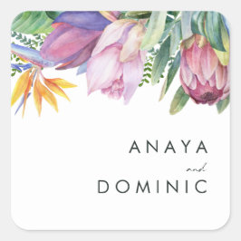 Farbenfrohe tropische Flora | Hochzeiten von Umsch Quadratischer Aufkleber