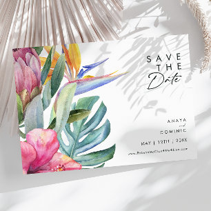 Farbenfrohe tropische Flora Horizontal Save The Date