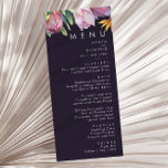 Farbenfrohe tropische Flora | Lila Hochzeitsessen Menükarte<br><div class="desc">Diese farbenfrohe tropische Blüte | lila Hochzeitsmenü ist perfekt für Ihre moderne Hochzeitsreise, grün, lila, pfirsichfarben. Das Design besticht durch ein elegantes Bouquet mit klassischem Aquarell und Blume, zu denen u.a. Salbeigrün Eukalyptus, Lila und Rot Protea, rot-rosa Hibiskus, Orange und Blau des Paradieses und dunkelgrüne Palmenblätter zählen. Das Design ist...</div>