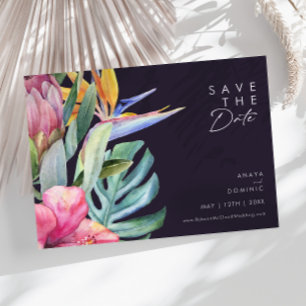 Farbenfrohe tropische Flora   Lila horizontal Save The Date