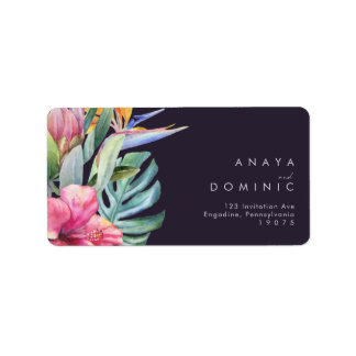 Farbenfrohe tropische Flora | LILA UAWG Adressaufkleber