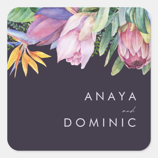 Farbenfrohe tropische Flora | LILA UMSCHLAG AUFKLE Quadratischer Aufkleber (Vorderseite)