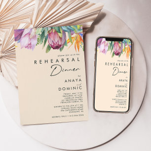 Farbenfrohe tropische Flora   Peach Probe Dinner Einladung