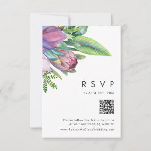 Farbenfrohe tropische Flora   Peach QR Code RSVP K Karte