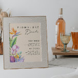 Farbenfrohe tropische Flora | Peach Signature Drin Poster<br><div class="desc">Diese farbenfrohe tropische Blüte | Peach Signature Drinks Poster ist perfekt für Ihr modernes boho Ziel grün, lila, pfirsichfarben Hochzeit. Das Design besticht durch ein elegantes Bouquet mit klassischen Aquarelltönen und Blume, darunter ein schlängelgrüner Eukalyptus, Lila und rote Protea, ein rot-rosa Hibiskus, ein orangefarbener und blauer Paradiesvogel und ein dunkelgrünes...</div>