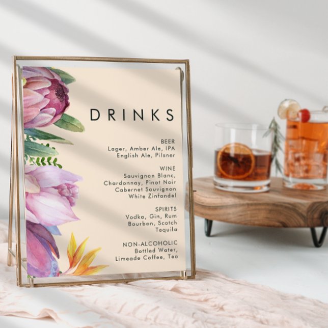 Farbenfrohe tropische Flora | Peach Wedding Drinks Poster (Von Creator hochgeladen)