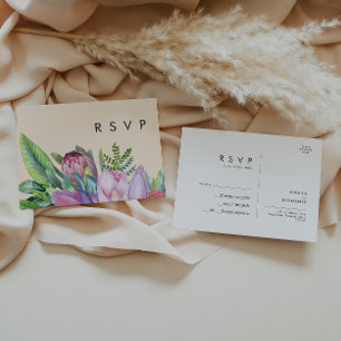 Farbenfrohe tropische Flora Peach Wedding RSVP Postkarte