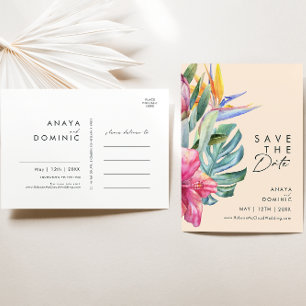 Farbenfrohe tropische Flora SAVE THE DATE Einladungspostkarte