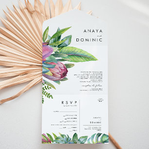 Farbenfrohe tropische Flora   Siegel und Senden All In One Einladung