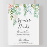 Farbenfrohe tropische Flora Signature Drinks unter Poster<br><div class="desc">Dieses farbenprächtige tropische,  blumengeschmückte Getränkeschild eignet sich perfekt für eine Hochzeit in Urlaubsort. Die illustrierten Blume sind weiß,  gelb,  rosa,  rot,  mit schönen,  grün grün grün Blätter,  die Eleganz inspirierend. Personalisieren Sie das Schild mit den Namen der Braut und des Bräutigams und ihrer Lieblingsgetränke Wahl.</div>