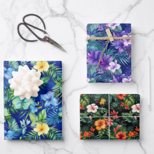 Farbenfrohe tropische Florals Geschenkpapier Set