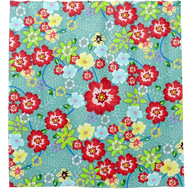 Farbenfrohe tropische Folklore Duschvorhang (Vorderseite)