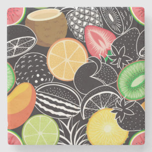 Farbenfrohe tropische Früchte, schwarzer Hintergru Steinuntersetzer