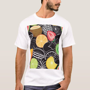 Farbenfrohe tropische Früchte, schwarzer Hintergru T-Shirt