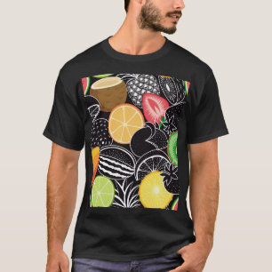 Farbenfrohe tropische Früchte, schwarzer Hintergru T-Shirt