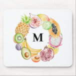 Farbenfrohe Tropische Fruchtsaftfresse Mousepad<br><div class="desc">Mousepad mit tropischen Früchten,  bestehend aus Aquarellaprikot,  Ananas,  Mango,  Papaya,  Dragonfruit,  Limon,  Kiwi,  Granatapfel,  Feigen,  Bananen und Avocado-Kranz. Personalisieren Sie diese,  indem Sie Ihre bevorzugte Initial. Dieses tropische Fruchtmousepad ist ein personalisiertes Monogramm-Geschenk.</div>