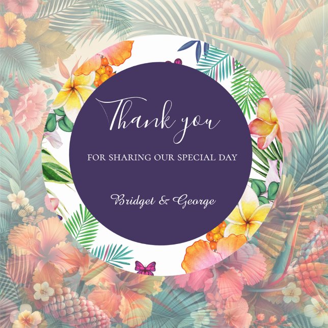 Farbenfrohe tropische hawaiianische Hochzeit Runder Aufkleber (Von Creator hochgeladen)