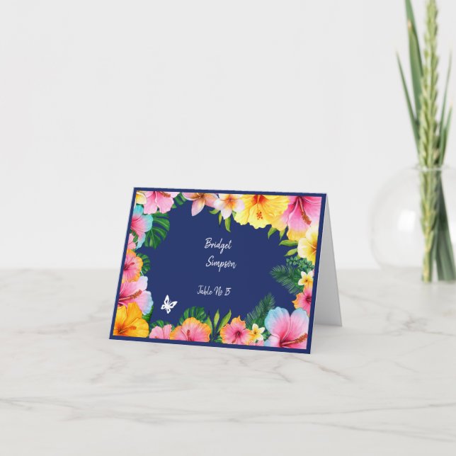 farbenfrohe tropische Hochzeitsgast-Sitzkarte Dankeskarte (Vorderseite)