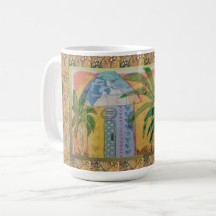 Farbenfrohe tropische Hütte Punkt Tür Kaffeetasse