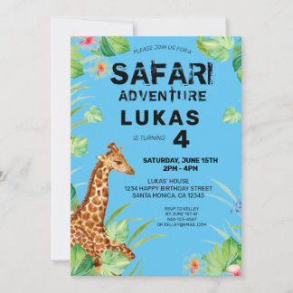 Farbenfrohe tropische Jungle Safari Giraffe Geburt Einladung