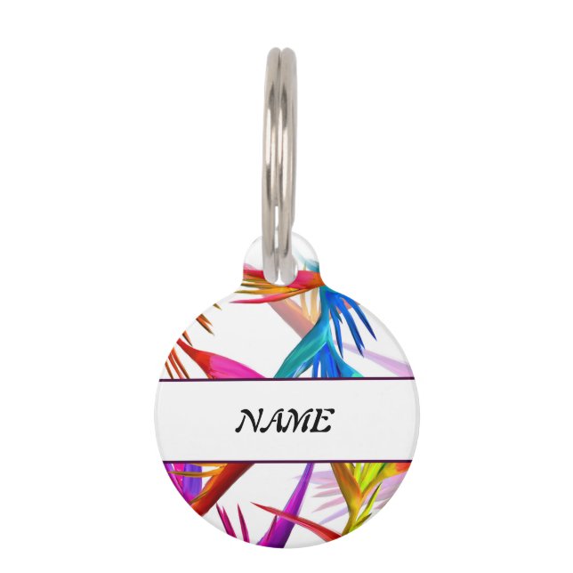 Farbenfrohe tropische Messing Personalisiert Haustiermarke (Vorderseite)