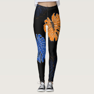 Farbenfrohe tropische Muster dunkler Foliage Leggings