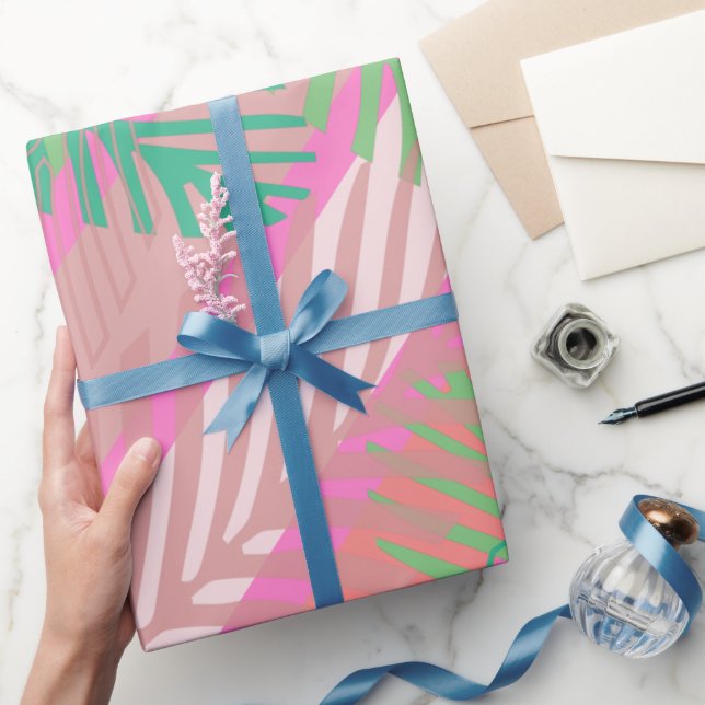 Farbenfrohe tropische Palmen Blätter Muster Geschenkpapier (Schenken)