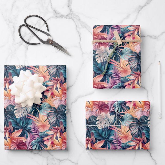 Farbenfrohe tropische Palmfronten Geschenkpapier Set (Vorderseite)