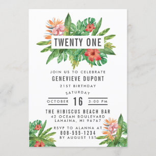 Farbenfrohe tropische Pflanze 21 Geburtstagsparty Einladung