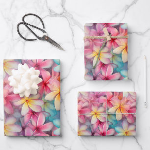 Farbenfrohe tropische Plumeria Frangipani Geschenkpapier Set