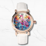 Farbenfrohe tropische Rosa Flamingo Elegante Fraue Armbanduhr<br><div class="desc">Die farbenfrohen Tropenrosa Flamingo Elegant Womans Watches bieten ein farbenfrohes tropisches Paradies mit einem rosa Flamingo,  umgeben von tropischen Blume. Erstellt von Evco Studio www.zazzle.com/store/evcostudio</div>