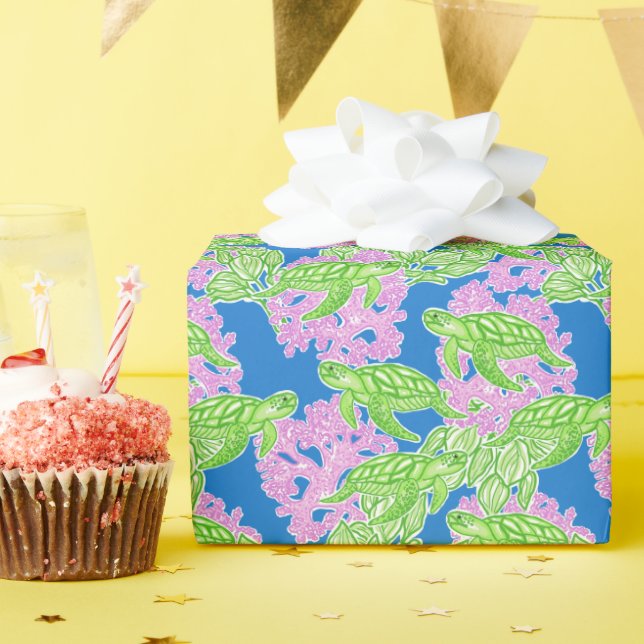 Farbenfrohe tropische Schildkrötenmuster Geschenkpapier (Geburtstagsparty)