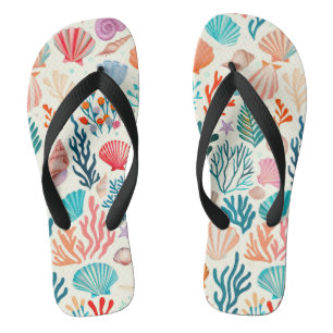 Farbenfrohe tropische Sommerkoralle Seashell Flip Flops