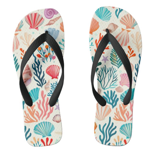 Farbenfrohe tropische Sommerkoralle Seashell Flip Flops (Fußbett)