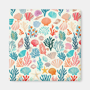 Farbenfrohe tropische Sommerkoralle Seashell Magnet
