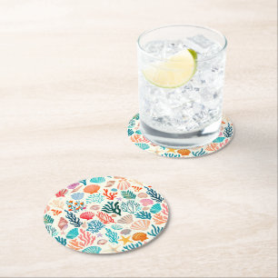 Farbenfrohe tropische Sommerkoralle Seashell Runder Pappuntersetzer
