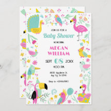 Farbenfrohe tropische Vögel Babydusche