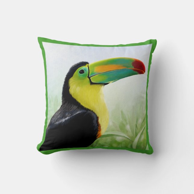 Farbenfrohe tropische Vögel Schwarz Gelb Grün Touc Kissen (Vorderseite)