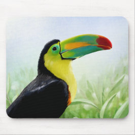 Farbenfrohe tropische Vögel Schwarz Gelb Grün Touc Mousepad