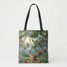 Farbenfrohe tropische Vögel unter lebendiger, üppi