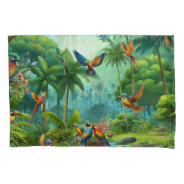 Farbenfrohe tropische Vögel unter lebendiger, üppi Kissenbezug