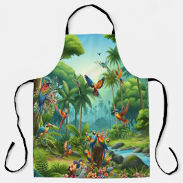 Farbenfrohe tropische Vögel unter lebendiger, üppi Schürze